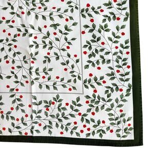 Christmas Tablecloth printed cotton mod green red white rectangle holly berries